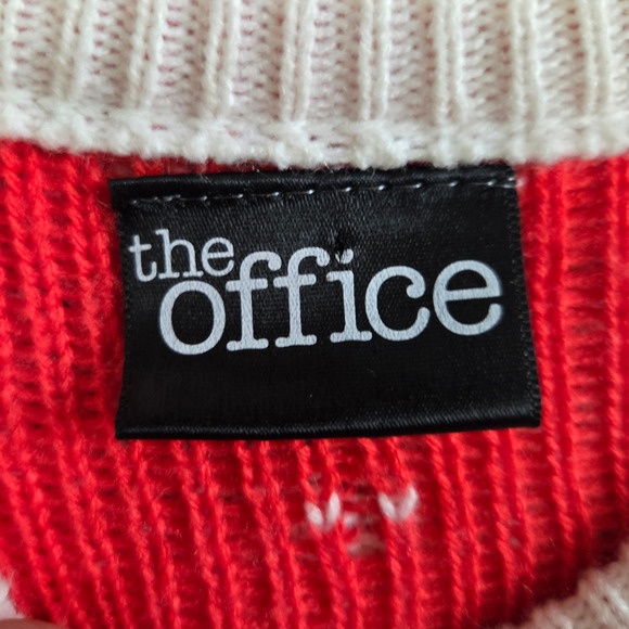 The Office Dunder Mifflin Holiday Fair Isle Knit Sweater White Red Size Small - Picture 6 of 9